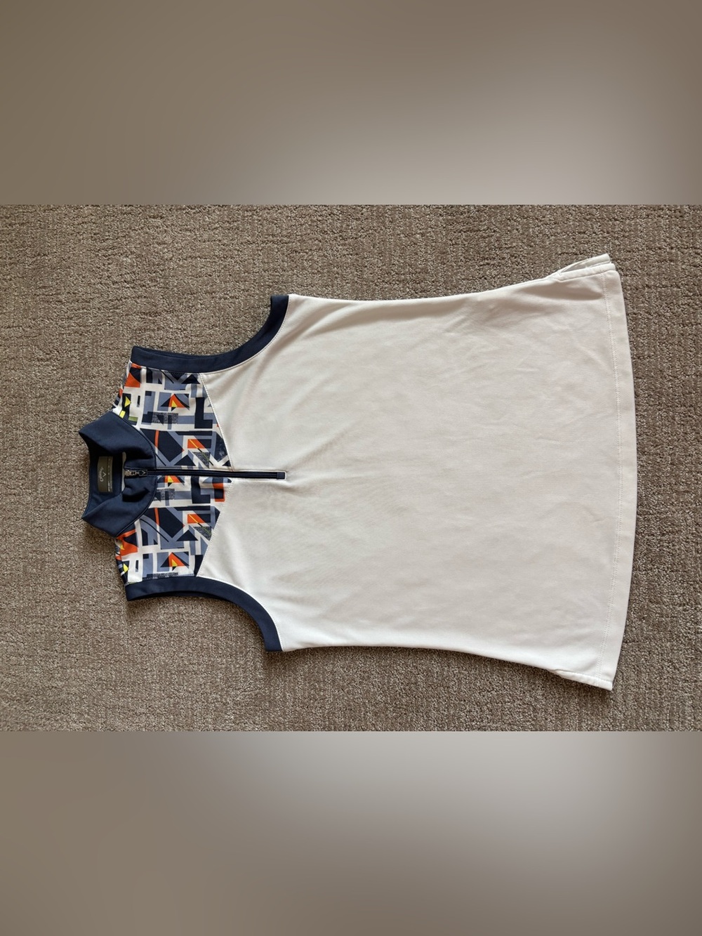 Callaway White Tank Top with Navy Trim and Orange Detail